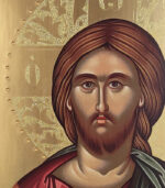 Ιησούς Χριστός χειροποίητη αγιογραφία σε σκαφτό ξύλο κόντρα πλακέ θαλάσσης, στίλβωμα ματ και τσουκάνικο στο φωτοστέφανο. Διάσταση 40x30x2.5cm