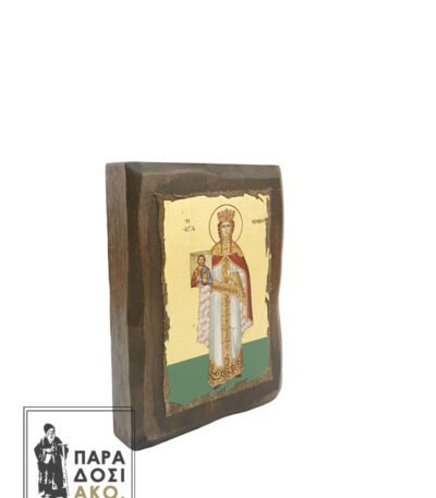 Ξύλινη πελεκητή εικόνα Αγία Θεοδώρα με φύλλα χρυσού 14Χ10cm