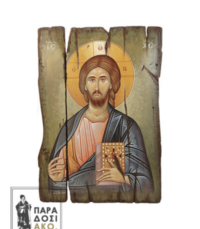 Ιησούς Χριστός, χειροποίητη αγιογραφία σε αναπαλαιωμένο φυσικό ξύλο, διάσταση 48,5x35x3,5cm