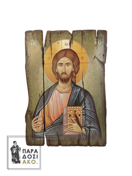Ιησούς Χριστός, χειροποίητη αγιογραφία σε αναπαλαιωμένο φυσικό ξύλο, διάσταση 48,5x35x3,5cm