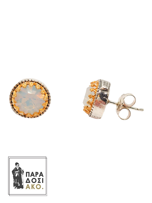 Χειροποίητα βυζαντινά σκουλαρίκια από ασήμι 925 με επιχρύσωση και Φεγγαρόπετρα - 0,5 cm