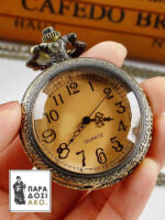 Vintage ρολόι τσέπης με ανοιγόμενο διαφανές σκούρο κάλυμμα και αλυσίδα 38 εκ. - Διάμετρος ρολογιού 4,5 εκ.