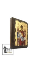 Αρχάγγελος Μιχαήλ ξύλινη πελεκητή εικόνα με φύλλα χρυσού - 10x13cm