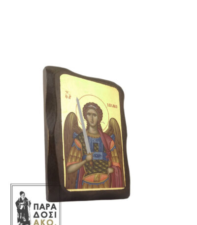 Αρχάγγελος Μιχαήλ ξύλινη πελεκητή εικόνα με φύλλα χρυσού - 9x12cm