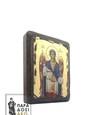 Αρχάγγελος Γαβριήλ ξύλινη πελεκητή εικόνα με φύλλα χρυσού - 10x13cm